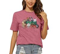 Women's Vintage T-Shirt Farm Animal Summer Tops Women's Animal Pattern Blouse Shirts Crew Neck Short Sleeve Novelty Women's T-Shirt
