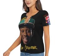 Women's Vintage T Shirt Tyler Print The T-Shirt Creator Short Sleeve Novelty Black Tee Tops Deep V Neck Blouse Tshirt for Women Big Girls Fans Merch Gifts