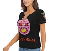 Women's Vintage T Shirt Tyler Print The T-Shirt Creator Short Sleeve Novelty Black Tee Tops Deep V Neck Blouse Tshirt for Women Big Girls Fans Merch Gifts
