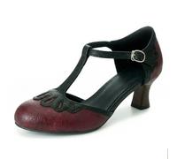 Women's Vintage T Strap Mary Jane Pumps Kitten Heel Round Toe Two Tone Brogue Cutout Dress Shoes Retro Spectator Court Heels for Party & Vintage Outfit,Burgundy,2 UK