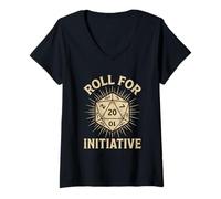 Women's Vintage Tabletop RPG Gamer Graphic Roll for Initiative V-Neck T-Shirt