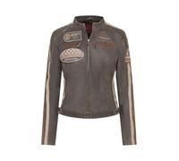 Womens Vintage Tan Leather Biker Casual Racing Moto Badges Jacket