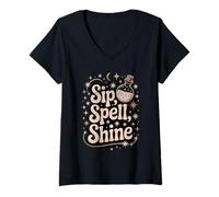 Womens Vintage Tarot and Witch Spells Book Design Art V-Neck T-Shirt