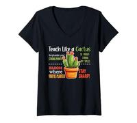 Womens Vintage Teach Like A Cactus Teacher Back To School Women's V-Neck T-Shirt