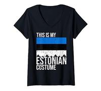 Womens Vintage This Is My Estonian Flag Costume for Halloween V-Neck T-Shirt