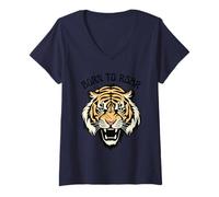 Womens Vintage Tiger Born to Roar Graphic Tee Retro Animal Print V-Neck T-Shirt