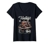 Womens Vintage Tractor Farmer Birthday Born in 1941 V-Neck T-Shirt