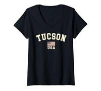 Womens Vintage Tucson USA American Flag Arizona Cool Souvenir Retro V-Neck T-Shirt