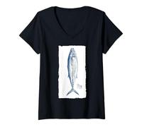 Womens Vintage Tuna Fish Illustration Retro Ocean Seafood Art V-Neck T-Shirt