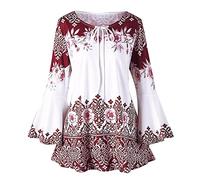Womens Vintage Tunic Tops Elegant Loose 3/4 Sleeve Ladies Blouses Spring and Summer Retro Floral Printed Long Line T Shirts Casual Baggy Comfy Going Out Tops