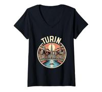 Womens Vintage Turin Italy Gear | Retro Travel Souvenir V-Neck T-Shirt