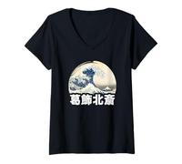 Women's Vintage Ukiyo-e Hokusai Kanagawa Japanese Great Wave V-Neck T-Shirt