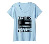 Womens Vintage US Flag Free Thought Advocacy Design V-Neck T-Shirt