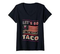 Womens Vintage US Flag Let's Go Taco Patriotic American 4th of July V-Neck T-Shirt