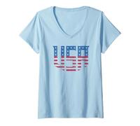 Womens Vintage USA Letters - Original Classic U.S.A. American Flag V-Neck T-Shirt