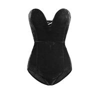 Women's Vintage Velvet Bodysuit Deep V Strapless Sexy Cross Back Lace Up Bodycon Jumpsuit Sexy Bodysuit Tube Top (A-Black, M)