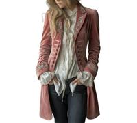 Women's Vintage Velvet Embroidered Long Jacket Gothic Vintage Double Breasted Duster Coat Pink Boho Velour Long Blazers Jackets for Women Renaissance Costume