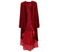 Women's Vintage Velvet Maxi Duster Cardigans Open Front Trench Coat Velvet Duster Cardigan Draped Open Front Trench Coat(Red,X-Large)