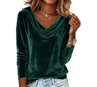 Women's Vintage Velvet T-Shirt Casual Long Sleeve Top Crewneck Shirts Loose Fit Pullover Blouses Summer Spring Summer Outfits Velvet Tops Green