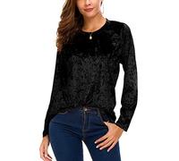 Women's Vintage Velvet T-Shirt Casual Long Sleeve Top (XL, Black)