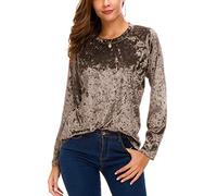 Women's Vintage Velvet T-Shirt Casual Long Sleeve Top (XL, Coffee)