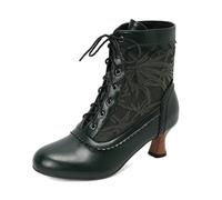 Women's Vintage Victorian Boots Mid Calf Lace-Up Boots Zip Costume Renaissance Shoes Mid Heel Wedding Dress Boots Witch Costume, Green, 5.5 UK