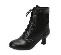 Women's Vintage Victorian Boots Mid Calf Lace-Up Boots Zip Costume Renaissance Shoes Mid Heel Wedding Dress Boots Witch Costume, black, 4.5 UK