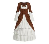 Women's Vintage Victorian Dresses Long Sleeve Tiered Maxi Dress | Square Neck Retro Regency Costume Gown Historical Reenactment Halloween Cosplay Renaissance Medieval Outfit