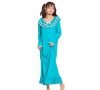 Women's Vintage Victorian Nightgown Long Sleeve Ruffle Cotton Pajamas Nightwear Lounge Dress Green L