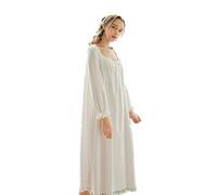 Women's Vintage Victorian Nightgowns Long Sleeve Cotton Sleepwear Pajamas for Women Plus Size Princess Nightdress Sexy Nightwear Lounge Dress (White,L)