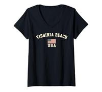 Womens Vintage Virginia Beach USA American Flag Souvenir Retro V-Neck T-Shirt