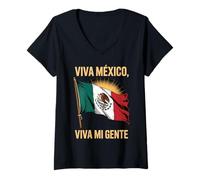 Womens Vintage Viva Mexico, Viva mi Gente, Proud Mexican Flag V-Neck T-Shirt