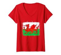 Women's Vintage Wales Flag Proud Welsh Fans Pride on St David’s Day V-Neck T-Shirt