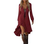 Women's Vintage Western Cowboy Denim Dress - Floral Lace Trim Off Shoulder Flare Dress Halloween Costume 70S Inspired Prairie Outfit Country Party Dresses Ladies Cowgirl Retro Cosplay Wear