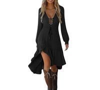 Women's Vintage Western Cowboy Denim Dress - Floral Lace Trim Off Shoulder Flare Dress Halloween Costume 70S Inspired Prairie Outfit Country Party Dresses Ladies Cowgirl Retro Cosplay Wear