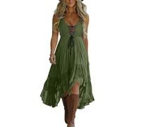 Women's Vintage Western Cowboy Denim Dress Solid Color Comfy Elegant Lace Trim Spaghetti Straps Dress Halloween Costume Outfit Fashion Classic Party Dresses Retro Cosplay Wear