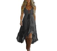 Women's Vintage Western Cowboy Denim Dress Solid Color Comfy Elegant Lace Trim Spaghetti Straps Dress Halloween Costume Outfit Fashion Classic Party Dresses Retro Cosplay Wear