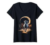Womens Vintage Wild Horses Gallop Squad Pony Ranch Vibes Canter V-Neck T-Shirt