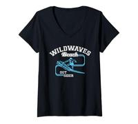 Womens Vintage Wild Waves Beach Outsiders Surf V-Neck T-Shirt