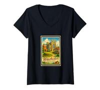 Womens Vintage Winchester England Hampshire UK Poster Art Graphic V-Neck T-Shirt