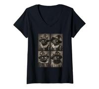 Womens Vintage Witch Cats Funny Halloween Feline Animals Witches V-Neck T-Shirt