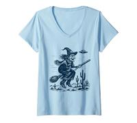 Womens Vintage Witch UFO Western Halloween V-Neck T-Shirt