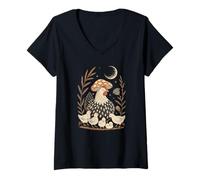 Women's Vintage Woodland Hen Relaxing Under A Wild Toadstool V-Neck T-Shirt