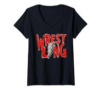 Women's Vintage Wrestling Mom Dad Leopard Lightning V-Neck T-Shirt