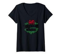 Women's Vintage Wrexham Wales Welsh Dragon V-Neck T-Shirt