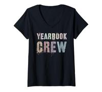 Womens Vintage Yearbook Crew Literary Club School Publication Team V-Neck T-Shirt