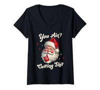 Womens Vintage You Ain’t Getting Shit Funny Santa Christmas Humor V-Neck T-Shirt