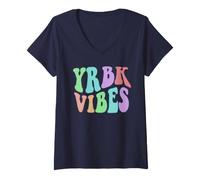 Women's Vintage YRBK Vibes Yearbook Teacher Squad Staff Ninja Snap V-Neck T-Shirt