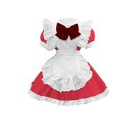 Womens Vinyl French Maid Outfit Sissy Dress Stretchy High Shine with Frilly Petticoat Apron Bows Puff Sleeve Sissy Maid Outfit Frilly Dress for Women UK Clearance French Style Cosplay