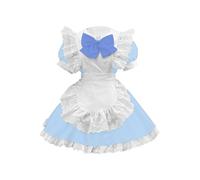 Womens Vinyl French Maid Outfit Sissy Dress Stretchy High Shine with Frilly Petticoat Apron Bows Puff Sleeve Sissy Maid Outfit Frilly Dress for Women UK Clearance French Style Cosplay